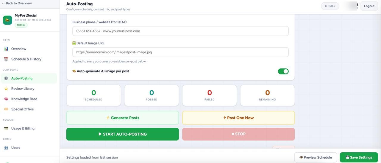 MyPost Social auto-posting configuration